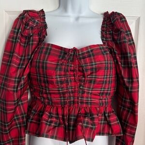 ANTONIO MELANI Red and Green Plaid Blouse